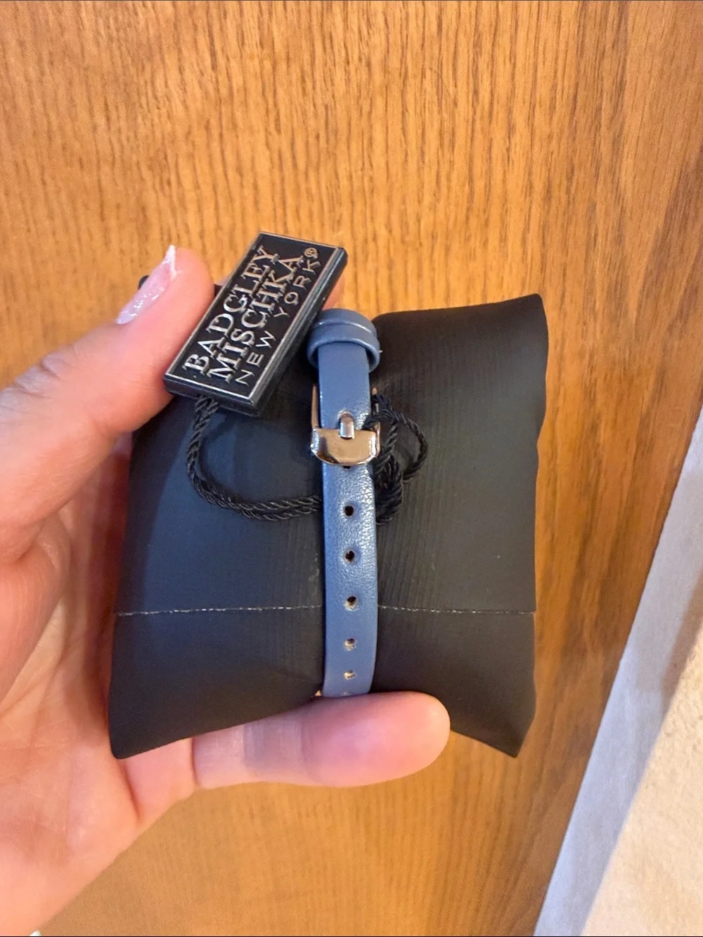 Badgley Mischka Silver Dial Watch with Light Blue Strap